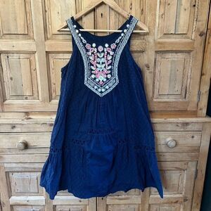 Maeve‎ 6 Dress Navy White Red Embroidery Anthropologie Tank Pocket Shift